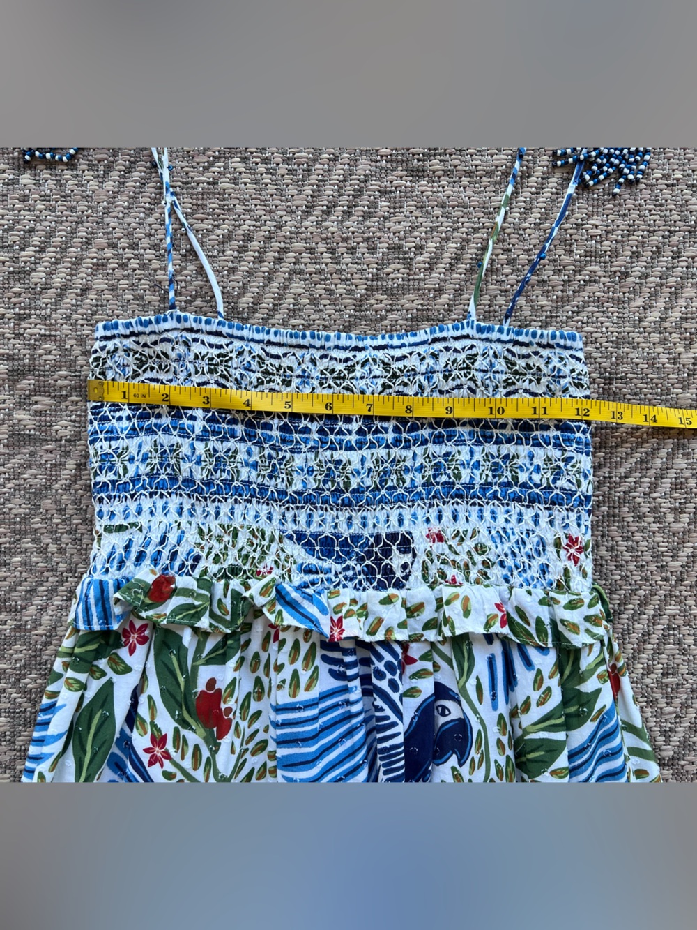 Farm Rio Tropical Bird Print Maxi Dress Small Smocked Tiered Sundress Macaws - Picture 4 of 9